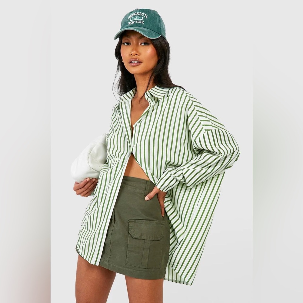 Boohoo Stripe Drop Shoulder Oversized Shirt NWT